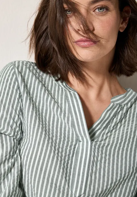 Gestreifte Seersucker Bluse slate khaki