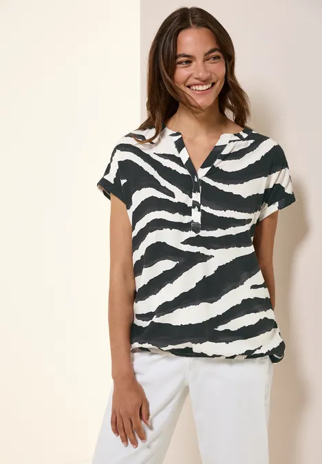 Blusenshirt mit Zebra Print volcanic grey