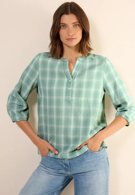 Karierte Strukturbluse matcha green