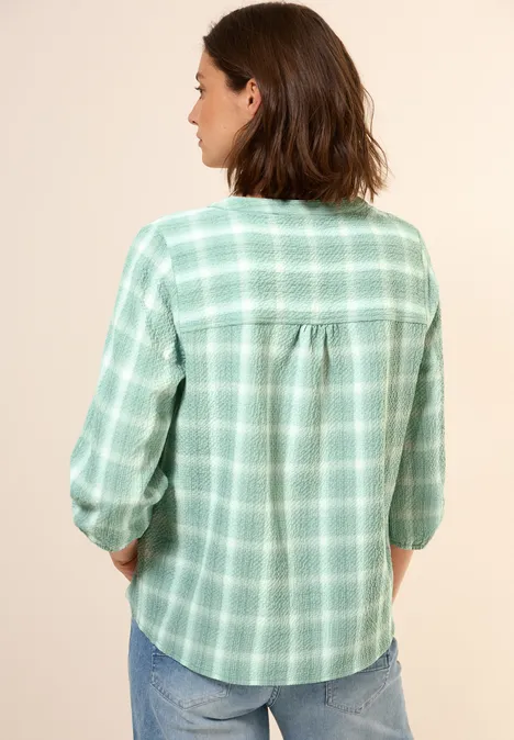 Karierte Strukturbluse matcha green