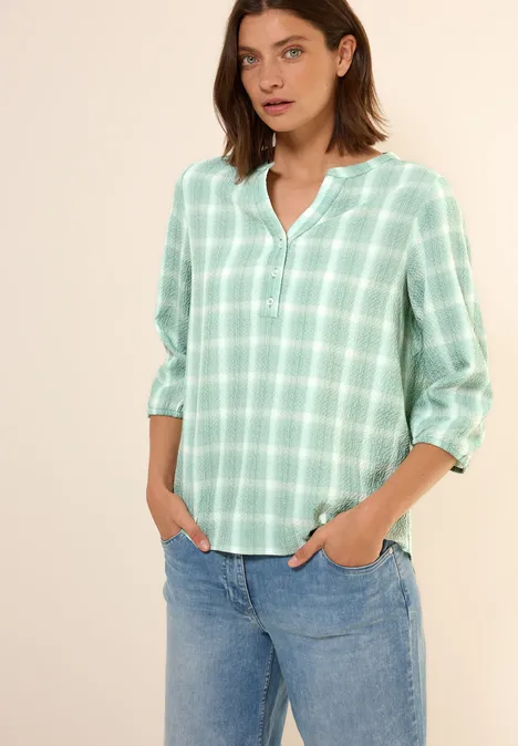 Karierte Strukturbluse matcha green