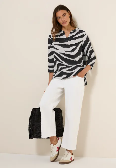 Zebra Print Baumwollbluse volcanic grey