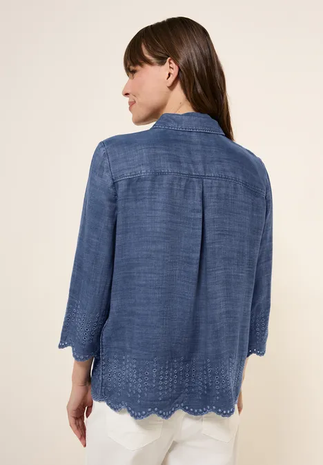 Lyocellbluse mit Stickerei mid blue wash