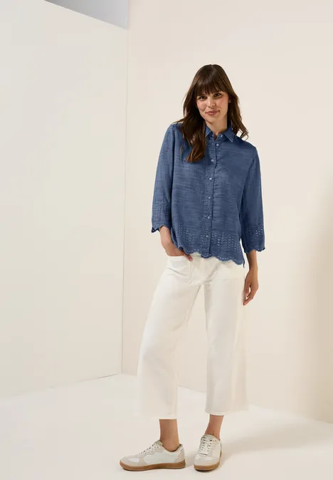 Lyocellbluse mit Stickerei mid blue wash