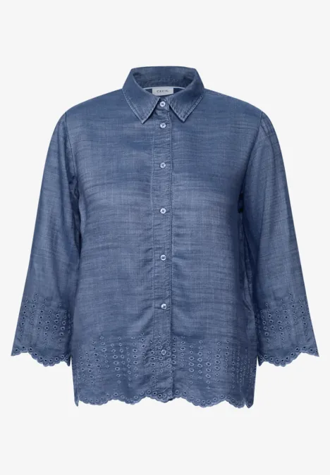Lyocellbluse mit Stickerei mid blue wash
