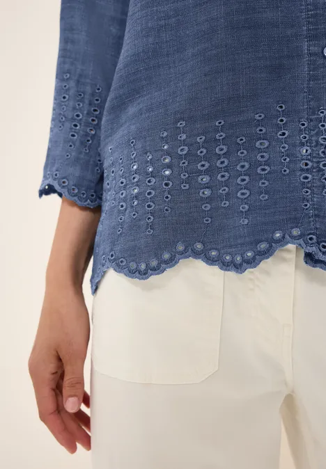 Lyocellbluse mit Stickerei mid blue wash