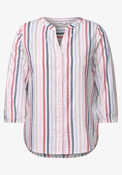 Gestreifte Split Neck Bluse vanilla white