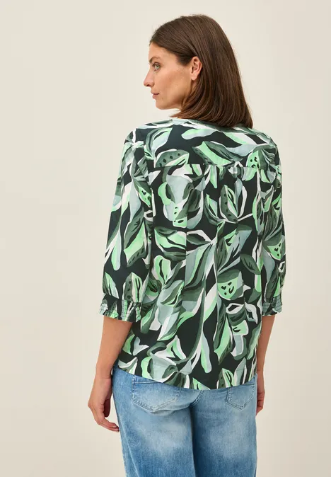 Gemusterte Baumwollbluse ink green