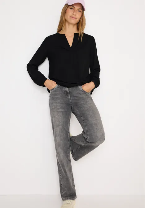 Split Neck Bluse Black