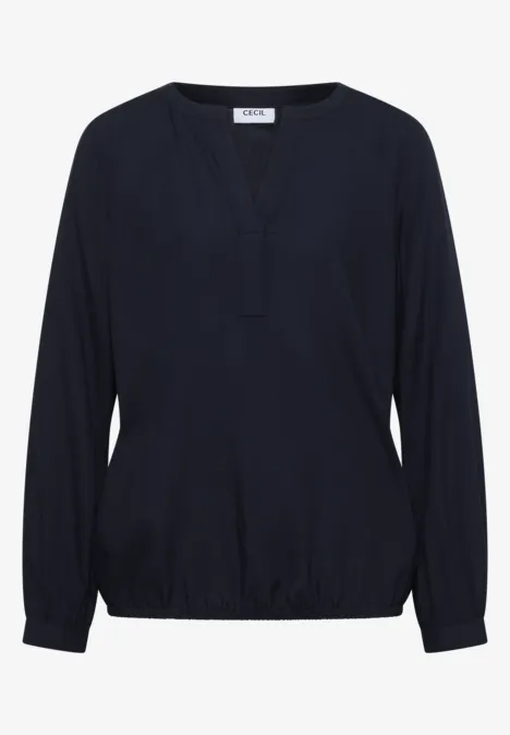 Split Neck Bluse urban dark blue