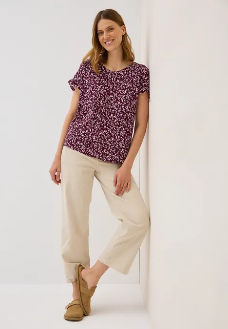Gemustertes Blusenshirt mulberry red