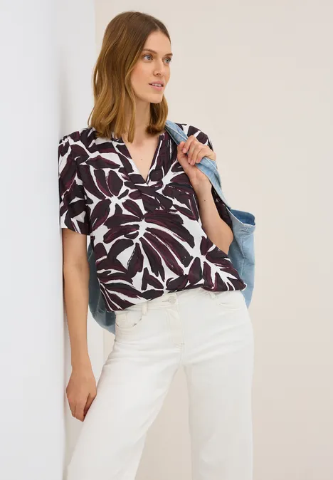Gemustertes Blusenshirt mulberry red