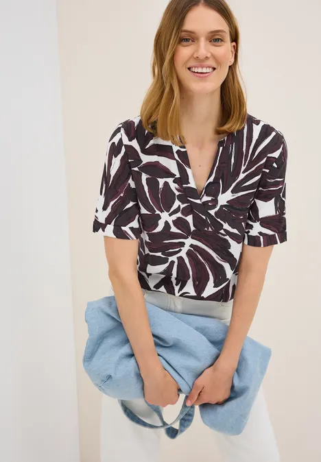 Gemustertes Blusenshirt mulberry red