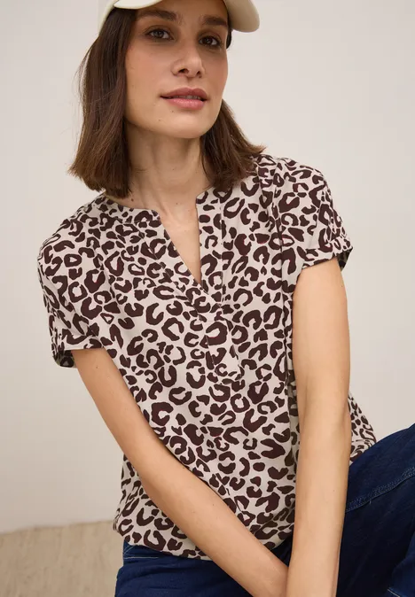 Leo Split Neck Bluse mulberry red