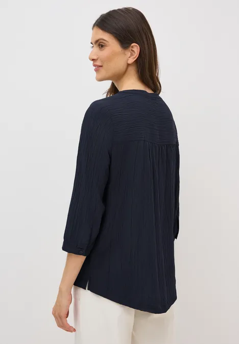 Strukturbluse in Unifarbe urban dark blue