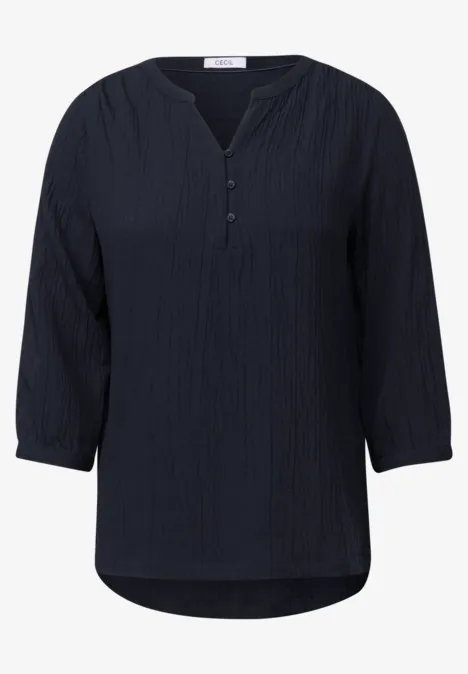 Strukturbluse in Unifarbe urban dark blue