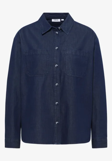 Denim Look Baumwollhemdbluse mid blue wash