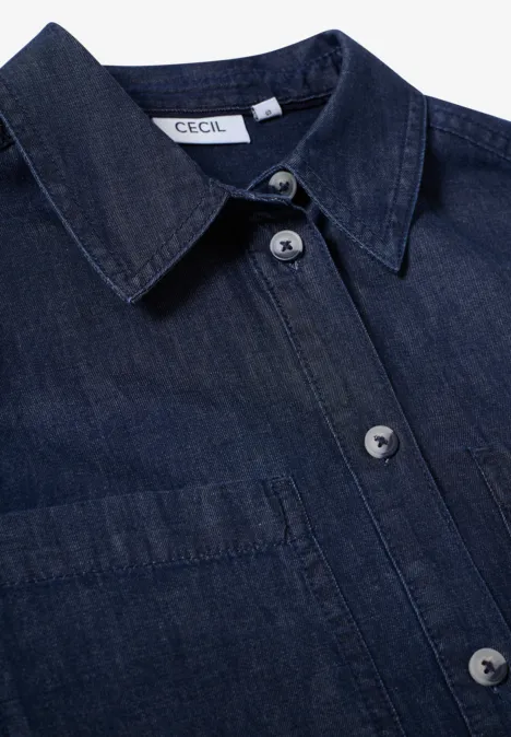 Denim Look Baumwollhemdbluse mid blue wash