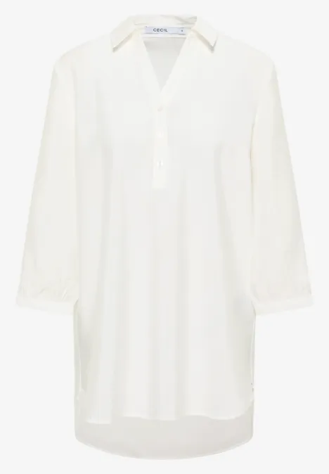 Lange Bluse in Unifarbe vanilla white