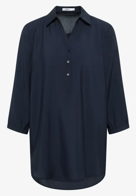 Lange Bluse in Unifarbe urban dark blue