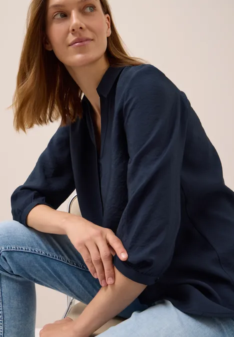 Lange Bluse in Unifarbe urban dark blue