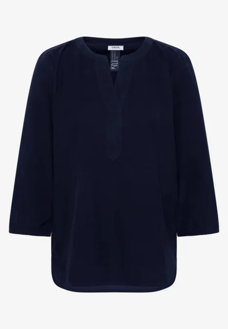 Split Neck Cordbluse urban dark blue