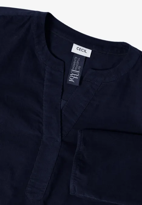 Split Neck Cordbluse urban dark blue