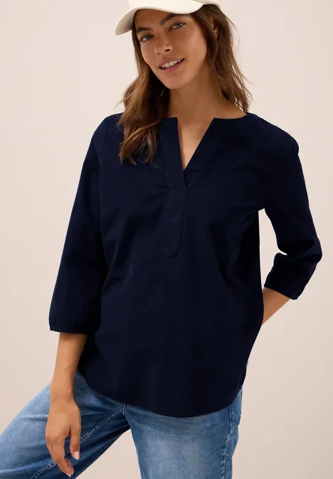 Split Neck Cordbluse urban dark blue