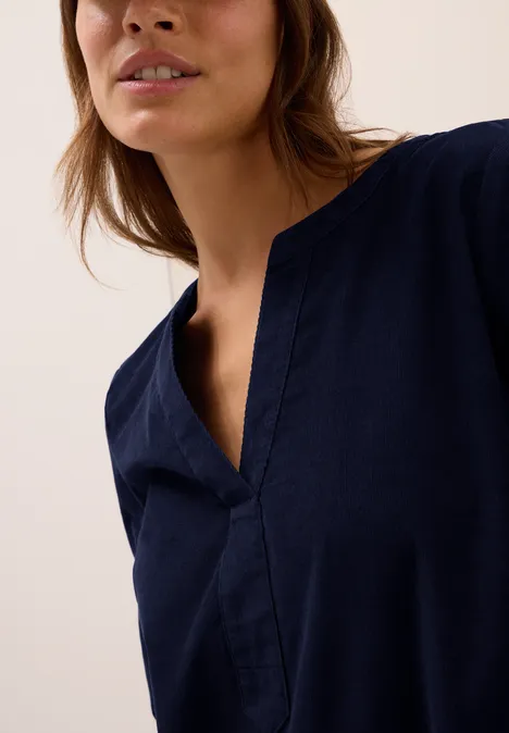 Split Neck Cordbluse urban dark blue