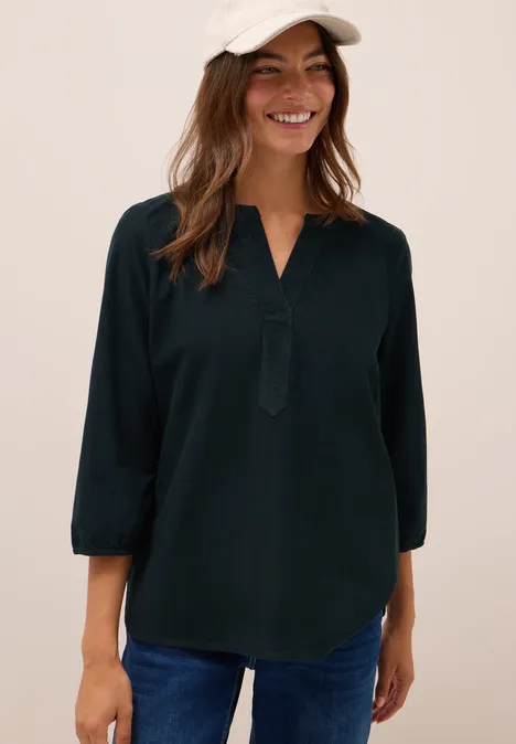 Split Neck Cordbluse ink green
