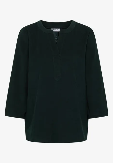Chemisier en velours côtelé Split Neck ink green