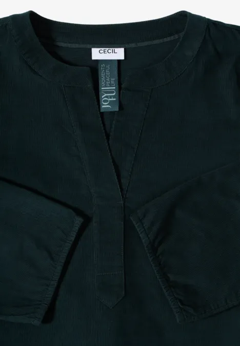 Split Neck Cordbluse ink green