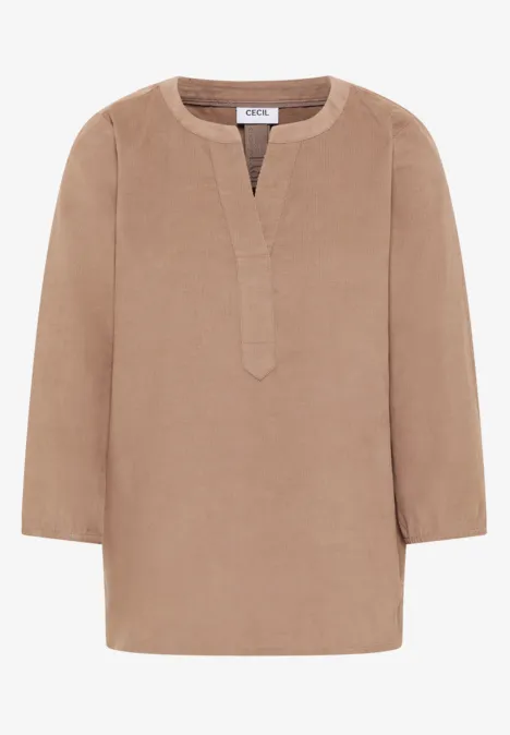 Split Neck Cordbluse natural taupe