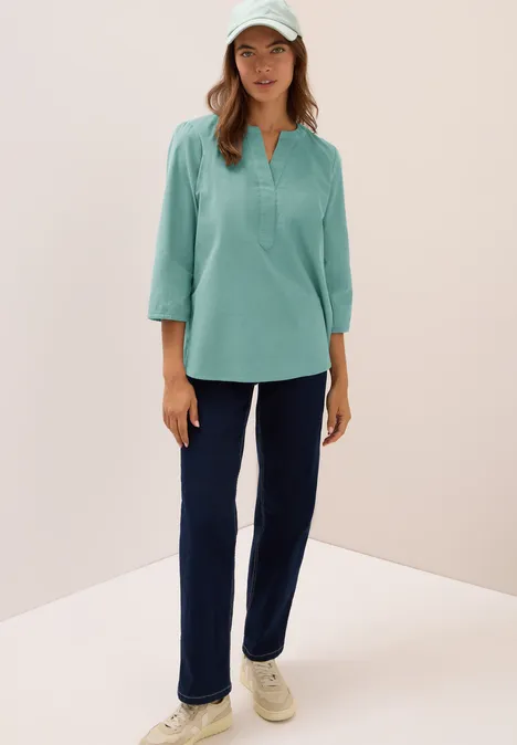 Split Neck Cordbluse jewel green