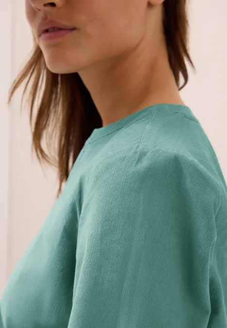 Split Neck Cordbluse jewel green