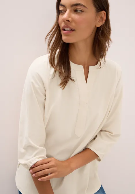Split Neck Cordbluse oat milk beige