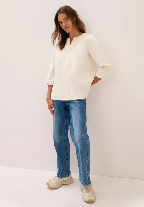 Split Neck Cordbluse oat milk beige