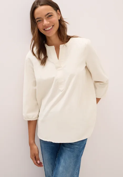 Split Neck Cordbluse oat milk beige