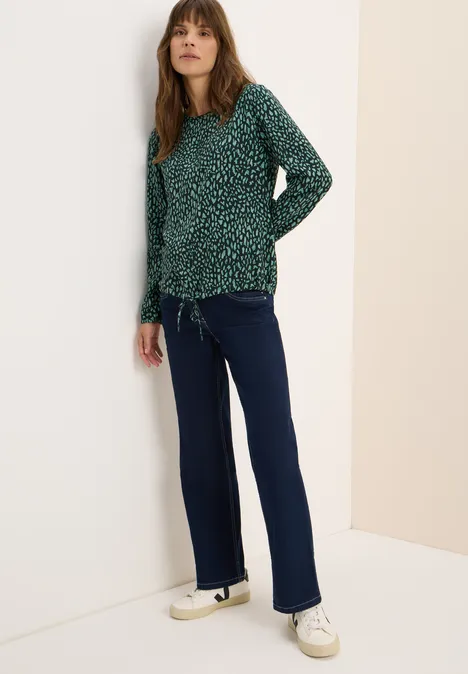 Print-Bluse mit Tunnelzug ink green