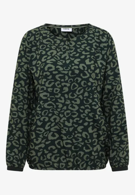 Gemusterte Bluse ink green