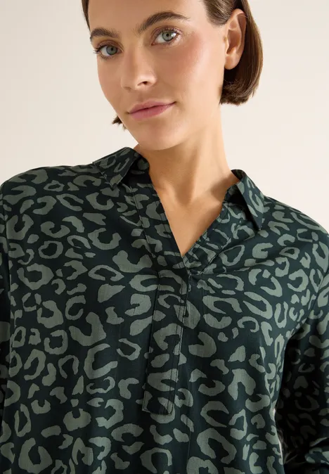 Gemusterte Bluse ink green