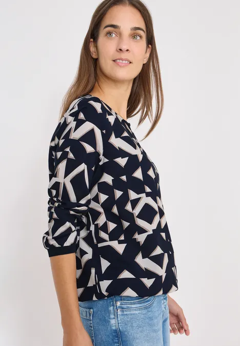 Print-Bluse mit Tapebündchen urban dark blue