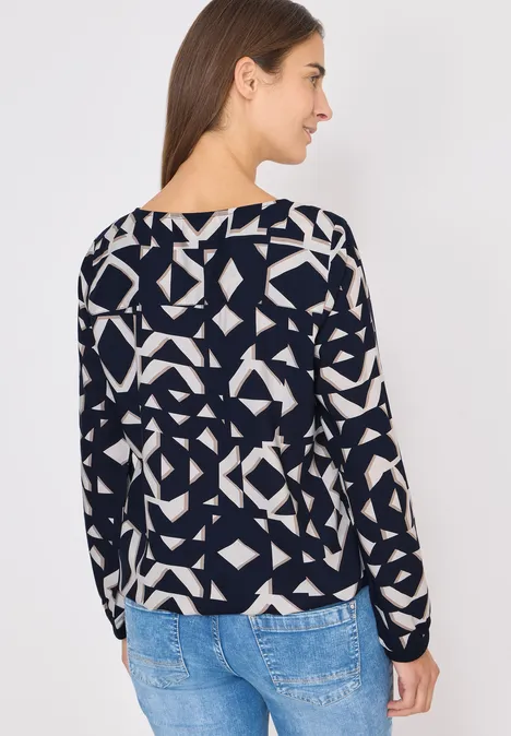 Print-Bluse mit Tapebündchen urban dark blue