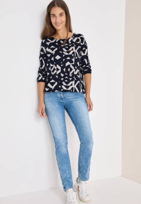 Print-Bluse mit Tapebündchen urban dark blue