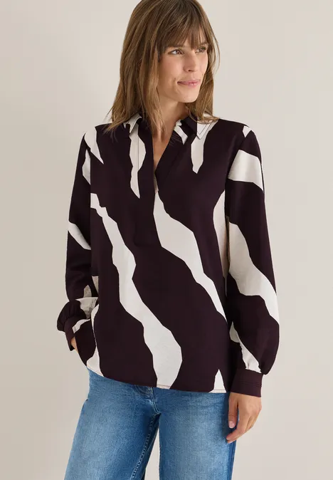 Print-Bluse mit Tapebündchen eggplant red