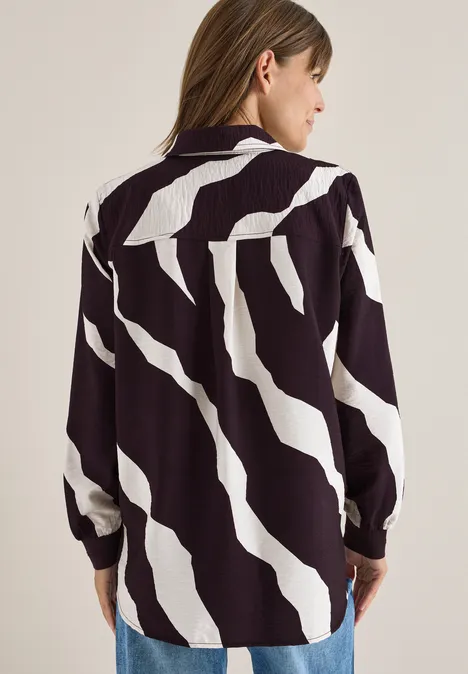 Print-Bluse mit Tapebündchen eggplant red