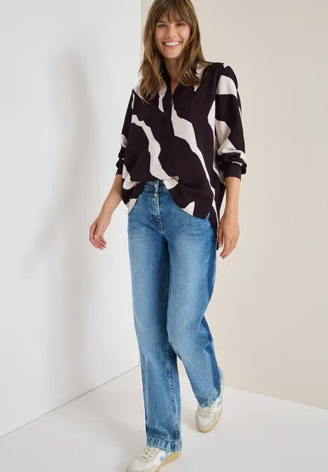 Print-Bluse mit Tapebündchen eggplant red
