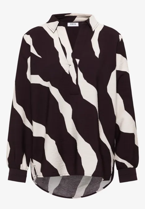 Print-Bluse mit Tapebündchen eggplant red