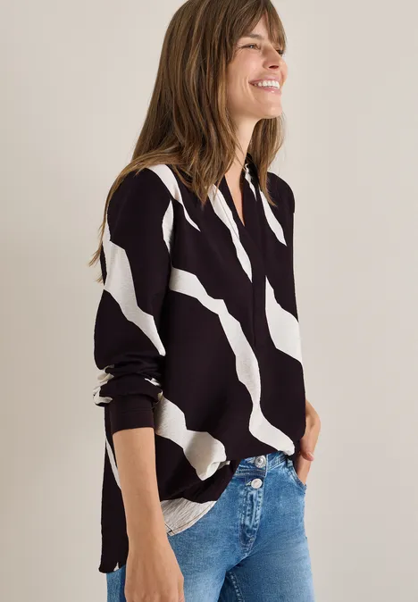 Print-Bluse mit Tapebündchen eggplant red