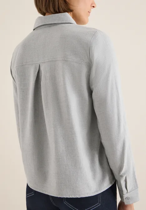 Flanellen blouse met studs luna grey melange